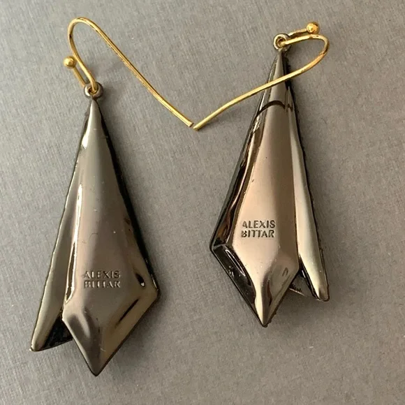 ALEXIS BITTAR• NEW Gold Black Layered Origami Spiked Shard Crystal Drop Earrings - Picture 8 of 14